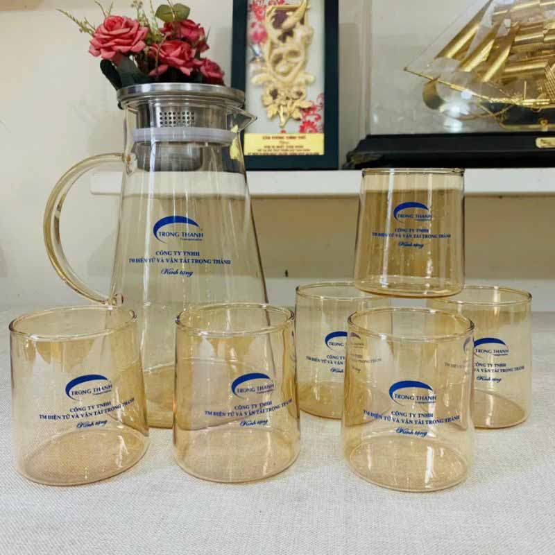 Bộ Bình Và Cốc Thủy Tinh In Logo Theo Yêu Cầu | BCPPR02