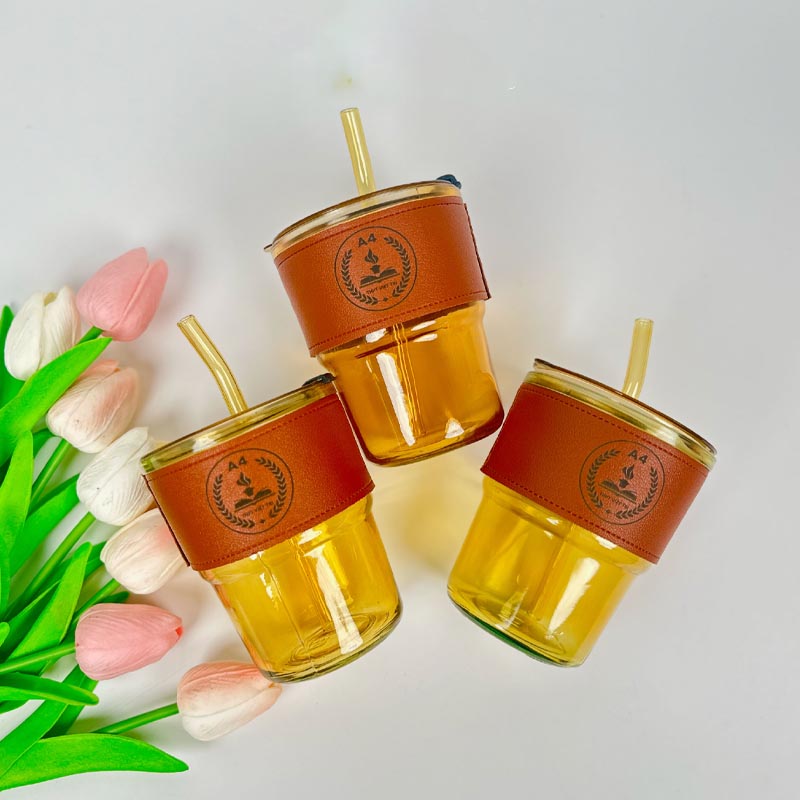 Cốc Thủy Tinh Bọc Da 400ml In Logo Theo Yêu Cầu | CTTPPR04