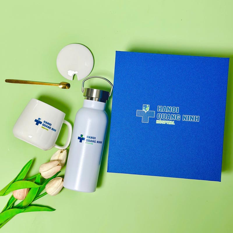 Set Bình Giữ Nhiệt Và Cốc Sứ In Logo Công Ty | BCPPR02